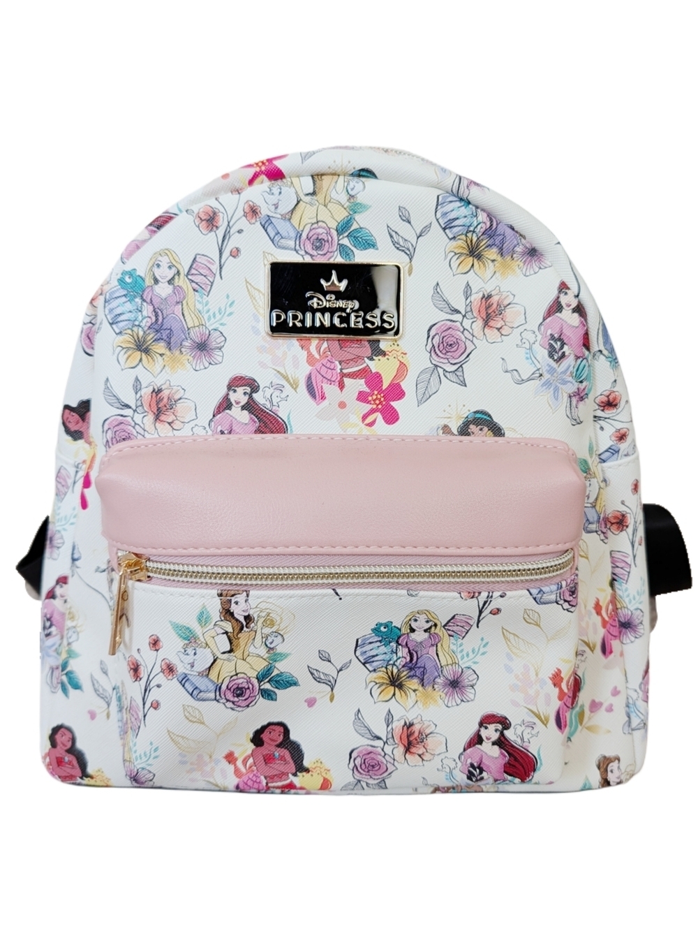 Disney Princess Womens Kids White Pink Floral Mini Backpack Bag